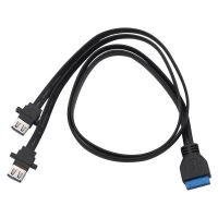 แผงสกรู LMS70 3.0แบบ DIY สำหรับ USB คอมพิวเตอร์ USB แบบคู่30/50/65/80ซม. ตัวเมียถึง20พินเมนบอร์ดสายเคเบิลส่วนหัวขา20ขาเมนบอร์ดสายอะแดปเตอร์สายพ่วงเมนบอร์ด