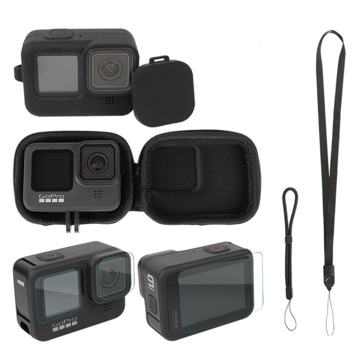 ชุดอุปกรณ์ป้องกันสำหรับ-gopro-hero-11-10-9-blcak-กระเป๋า-ที่กระจกเทมเปอร์หน้าจอ-ปลอกซิลิโคน-หมวก-สายคล้อง