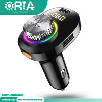 เครื่องส่งสัญญาณ FM บลูทูธ ORIA สำหรับรถยนต์ [รูปทรงใหม่] บลูทูธ5.อะแดปเตอร์วิทยุไร้สาย0พร้อมที่ชาร์จเร็ว22.5วัตต์และพอร์ต PD 7สี LED Backlit เครื่องเล่นเพลง FM ชุดอุปกรณ์ในรถยนต์พร้อมแฮนด์ฟรี