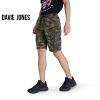 DAVIE JONES กางเกงขาสั้น ผู้ชาย เอวยางยืด ลายพราง สีเขียว Camo Elasticated Shorts in green SH0023GR