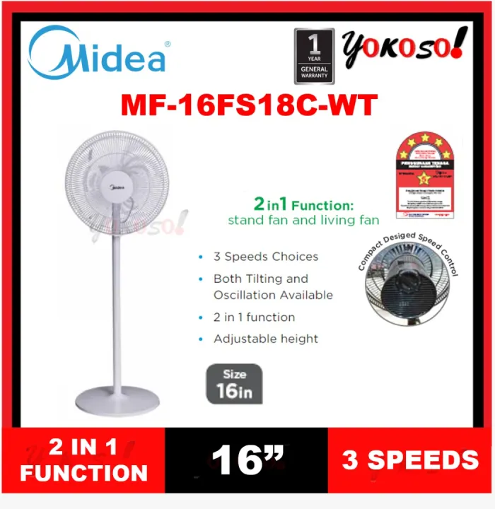 Midea Mf 16fs18c Bk Mf 16fs18c Wt 16 Stand Fan Adjustable Height Mf16fs18cbk Mf16fs18cwt Lazada
