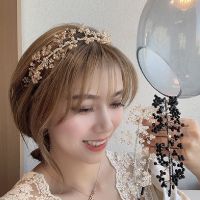 Crystal winding headband fashion hair accessories women three dimensional leaf double thin side headband cute hair band headwear