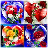 Huacan 5d Diy Diamond Painting Rose Heart Home Decor Embroidery Mosaic Flower Full Square/round Crystal Wall Sticker