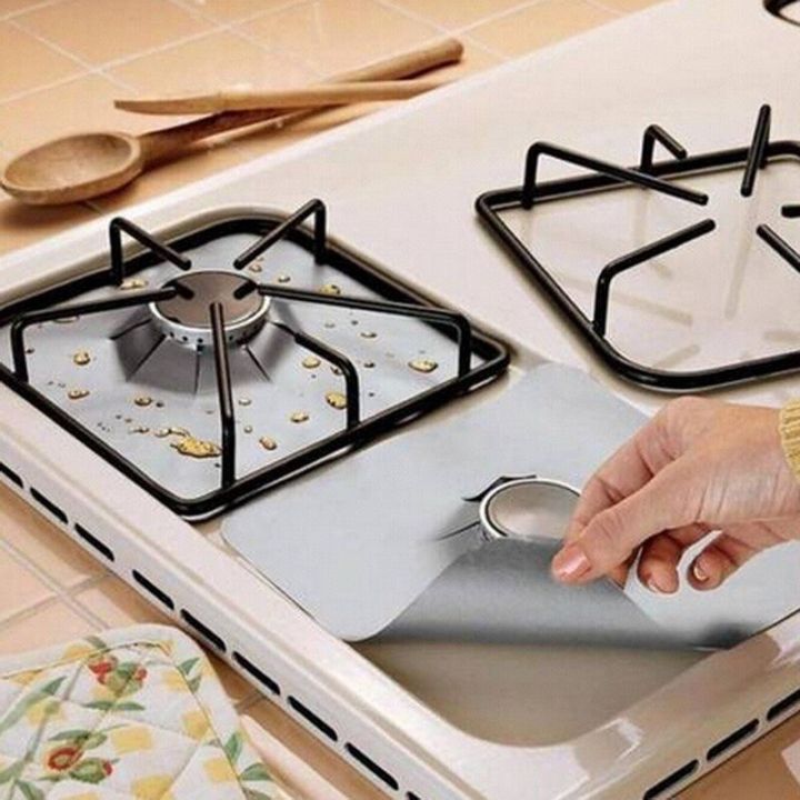 worth-buy-4ชิ้น-ชุดเตาแก๊สเตาเครื่องป้องกันคนทำอาหาร-แผ่นรองกันเปื้อนเตาแก๊สเครื่องมือทำความสะอาดครัวอุปกรณ์ครัว