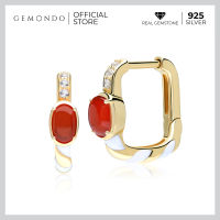 Gemondo ต่างหูเงินแท้ 925 Sterling Silver ประดับคอร์นีเลียน (Cornelian) และโทแพซ (Topaz) ดีไซน์ต่างหูห่วง : ต่างหูพลอย