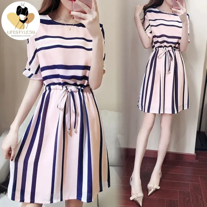 Lifestyle.59- 🎀 ชุดเดรสกระโปรงแขนสั้น แบบผูกเอว ลายทาง สไตล์เกาหลี #DR007 🎀 – No Brand – 2938600646_TH-10780998570 >>> 🇹🇭 Top1Thailand 🛒 >>> lazada.co.th 🇹🇭 🇹🇭 🇹🇭🛒🛍🛒