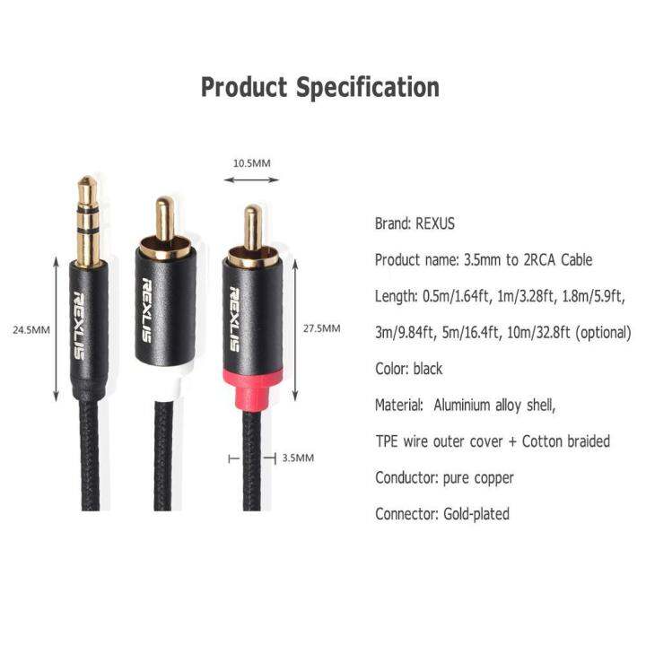 แจ็ค-3-5-มม-ชายกับ-2-rca-ฝ้ายถัก-aux-เคเบิ้ลสำหรับลำโพงโฮมเธียเตอร์