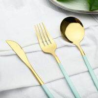 Stainless Steel Dinnerware Knives Cake Forks Coffee Tea Spoon Tableware Kitchen Silverware Flatware 30Pcs Black Gold Cutlery Set