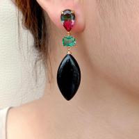 YYGEM Natural Marquise Onyx Black Onyx Multi Color Crystal Pave Stud Earrings