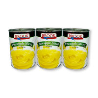 ส่งด่วน! บรูค สับปะรดแว่นในน้ำเชื่อม 565 กรัม x 3 กระป๋อง Brook Pineapple Slices 567 g x 3 Cans สินค้าราคาถูก พร้อมเก็บเงินปลายทาง