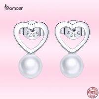 [Han ornaments] Bamoer GXE869จริง925เงินสเตอร์ลิง3D Love หัวใจต่างหูผู้หญิง Hypoallergenic Ear Studs Elegant OL สไตล์