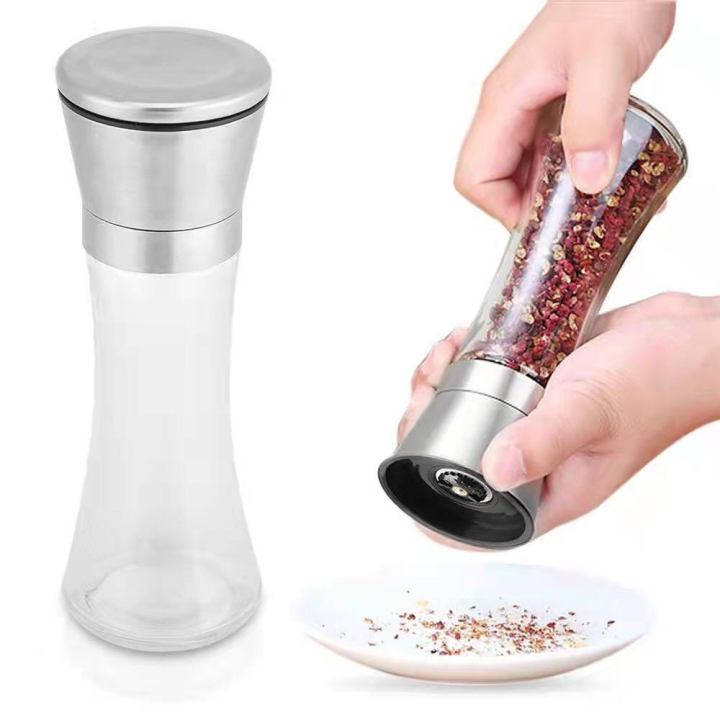 PiniceCore Manual Stainless Steel Thumb Push Salt Pepper Spice Sauce  Grinder Mill Muller Stick Kitchen Tools Accessories, Silver