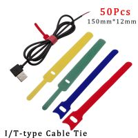 50Pcs/Lot Colored Releasable Fastening Cable Ties I/T-type Nylon Loop Wrap Zip Bundle Ties Data Power Cord Wire Management Tie Cable Management