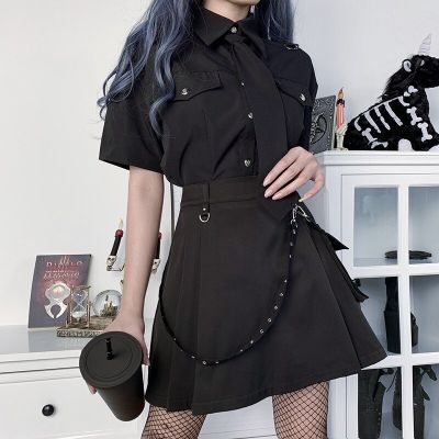 ‘；’ Harajuku Punk Gothic Black High Waist Black Skirts Women  Patchwork Bandage Mini Female Streetwear Black Skirt