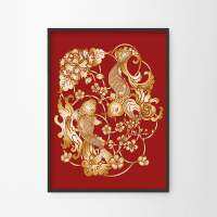 SB Design Square รูปพร้อมกรอบ DoseArt รุ่น Two Koi Red and Gold 45x60 cm (48x63x0 ซม.)