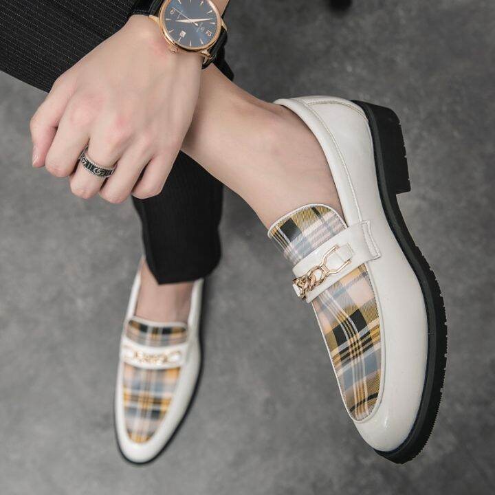 รองเท้าหนังนิ่ม-sepatu-empuk-ลายทางสไตล์อังกฤษแบบสลิปออนรองเท้าผู้ชายลำลองรองเท้าโลฟเฟอร์ผู้ชายจากอิตาลีคุณภาพสูงและใหม่