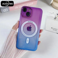 AUOVIEE เคสสำหรับ Magsafe สำหรับ iPhone 14 13 12 11 Pro Max Plus ไล่เฉดสีหลากสีพร้อมเคสชาร์จไฟได้ไร้สายแม่เหล็กป้องกันเลนส์