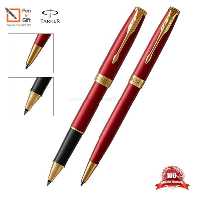 Parker Sonnet Intense Red Lacquered Ballpoint Pen + Rollerball Pen Set -ชุดปากกาลูกลื่น + โรลเลอร์บอล ซอนเน็ต อินเท็นส์ เรด แล็ค จีที สีแดงคลิปทอง ของแท้100%(พร้อมกล่องและ