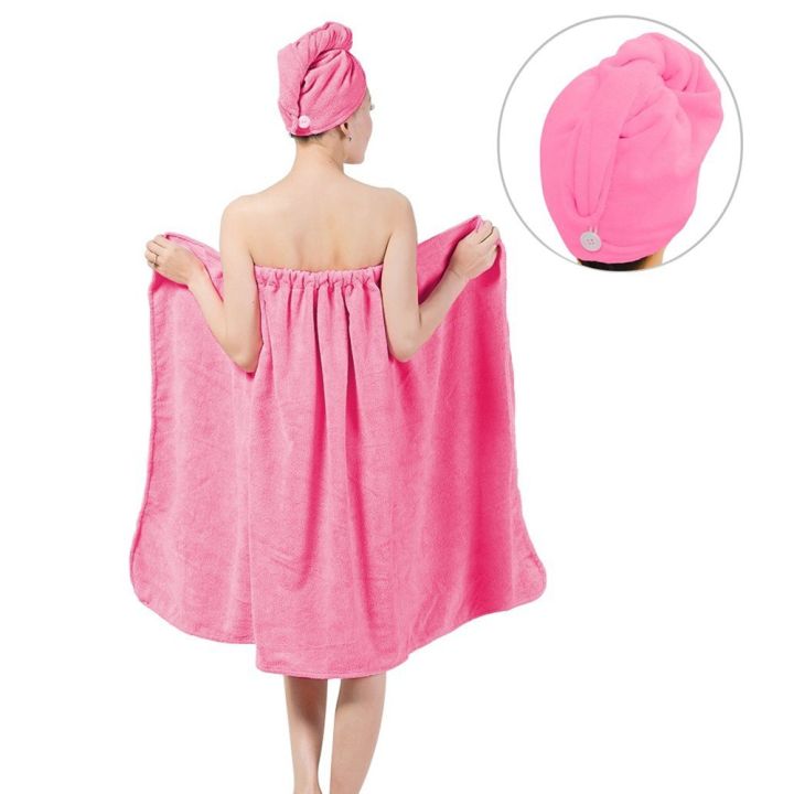 เสื้อคลุมอาบน้ำชุดผ้าเช็ดตัวที่พันร่างกายสปาอาบน้ำนุ่มสำหรับผู้หญิง-เสื้อคลุมอาบน้ำพร้อมหมวกคลุมผมแห้งเร็ว