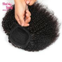 【LZ】✾✁  Afro kinky curly com cordão rabo de cavalo extensões de cabelo humano clipe de cauda de pônei no cabelo para mulher negra marrom escuro brasileiro remy