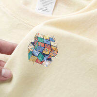 เสื้อยืดผ้าฝ้ายแท้สไตล์อินเทรนด์แขนสั้นผู้ชายใหม่ Rubiks Cube หลวมสตรีทฮิปฮอปคู่รักเสื้อตัวใน