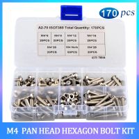 170PCS M4 Hex Button Socket Head Screw Nut Assortment Kit 304 Stainless Steel ISO7380 Pan Head Hexagon Machine Bolt Set