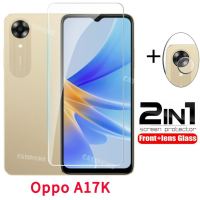 Oppo A17K Flim 2 In 1ป้องกันหน้าจอสำหรับ Oppo A17K A17 A 17พัน4กรัม5กรัมเต็มฝาครอบกระจกด้านหน้าฟิล์มกลับเลนส์ป้องกันหน้าจอ