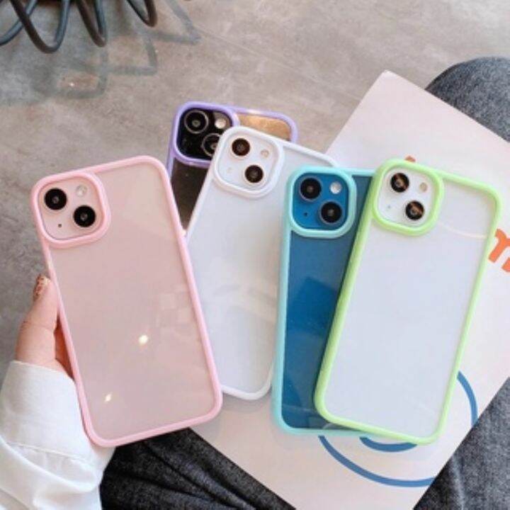 เคสโทรศัพท์แบบใสบั๊มเปอร์หลากสีกันกระแทกสำหรับ-iphone-14-pro-max-ใช้ได้กับรุ่น13-12-11-xr-x-xs-6s-8-7-plus-se-2020ฝาปิดอะคริลิคนิ่มโปร่งใส