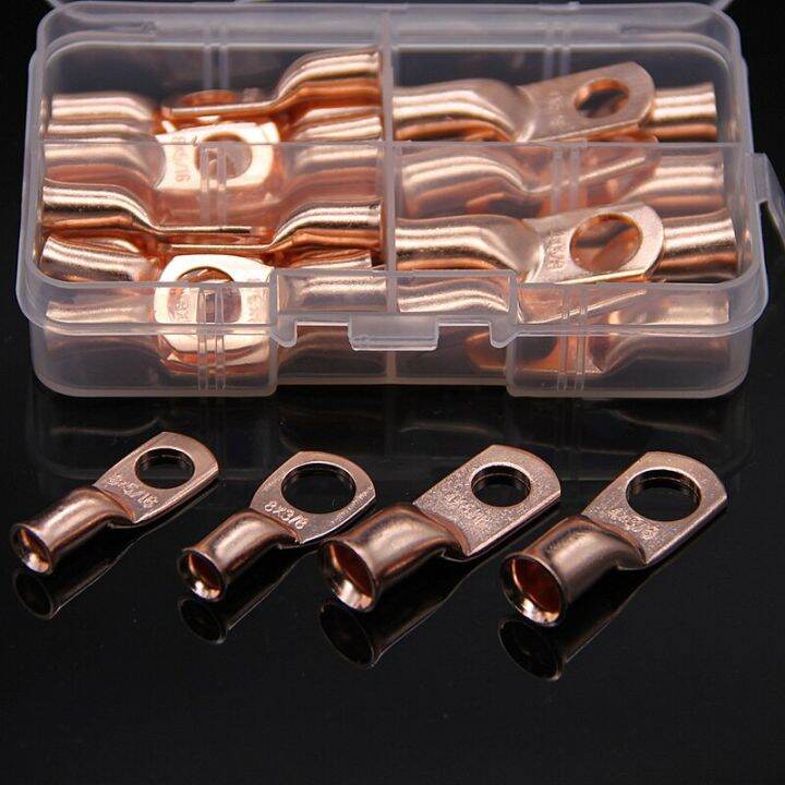 30Pcs 4/8 AWG Bare Copper Lug Ring Wire Connectors Closed Ends Bare