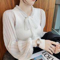 New style เสื้อนางฟ้ามากเสื้อเชิ้ตผ้าชีฟองผูกโบว์สุดนางฟ้าสำหรับผู้หญิงเสื้อตัวเล็กเก๋สไตล์ตะวันตกที่มีน้ำหนักเบาออกแบบเฉพาะกลุ่ม