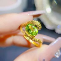 100% Natural Peridot 6mm*8mm Real Silver 18K Gold Plated Snake Shape Ring Jewerly For Wedding Party Gift Dating