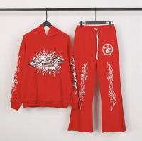 High quality Hellstar Studios Red Flare printed mens and womens hooded sweater trouser suit tide