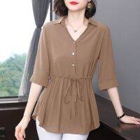 Short-sleeved Shirt, Mid-sleeve Loose Waist Waist Plus Size Mid-length Blouse Women