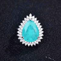 QTT Luxury Water Drop Paraiba Tourmaline Gemstone 925 Sterling Silver Womens Ring Temperament Ladies Trendy Vintage Jewelry