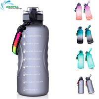 GEMFUL 2L Big Water Bottle With Time Marking -  64 Oz Times To Drink, Motivational Quotes, Straw Drinking Option, Clean Brush