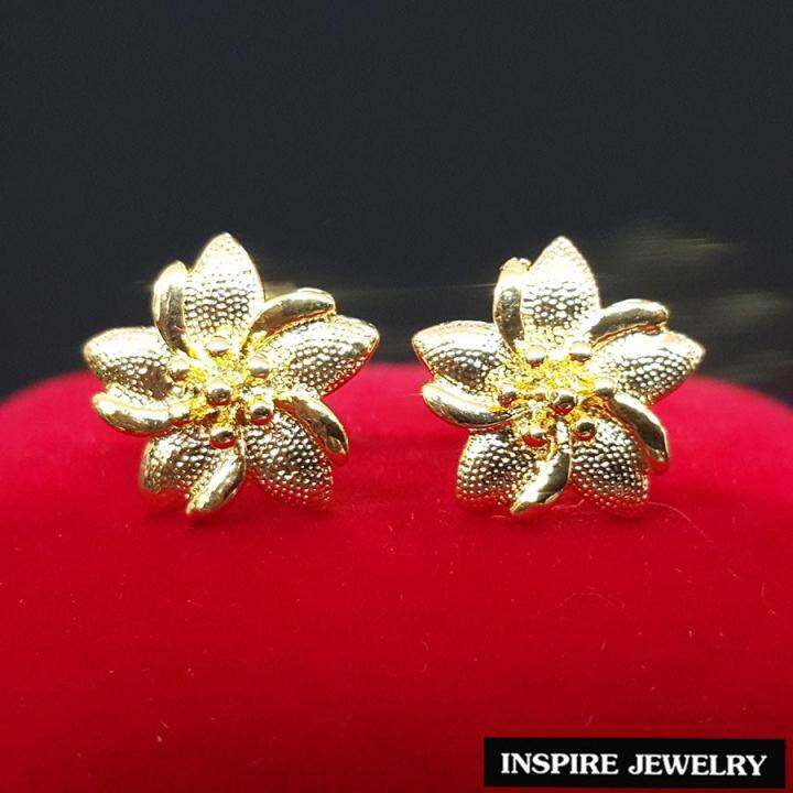 inspire-jewelry-ต่างหูรูปดอกไม้-หุ้มทองแท้-24k-ขนาด-1-2-x-1-2-cm-สวยหรู-พร้อมถุงกำมะหยี่-กล่องทอง