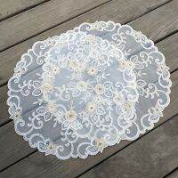 European Cup Mat Mesh Gauze Round Placemat Table Cover Embroidery Lace Tablecloth Tea Table mat Set Multi-Purpose Dust Cover KE4