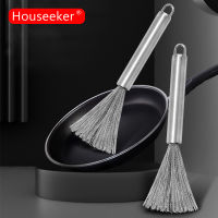 Houseeker 304บรัชสเตนเลสทนทานอ่างล้างเบ็ดตกปลาเรืองแสงแปรงด้ามยาวทำความสะอาดไม่มีคราบน้ำมันแปรงครัว