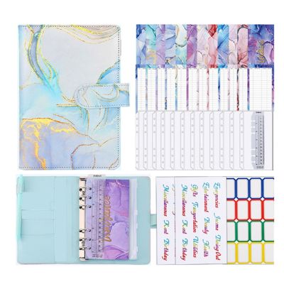 A6 Marble Colorful Money Budget Planner Binder Zipper EnvelopesCash Envelopes for Budgeting Organizer for Budget Binde