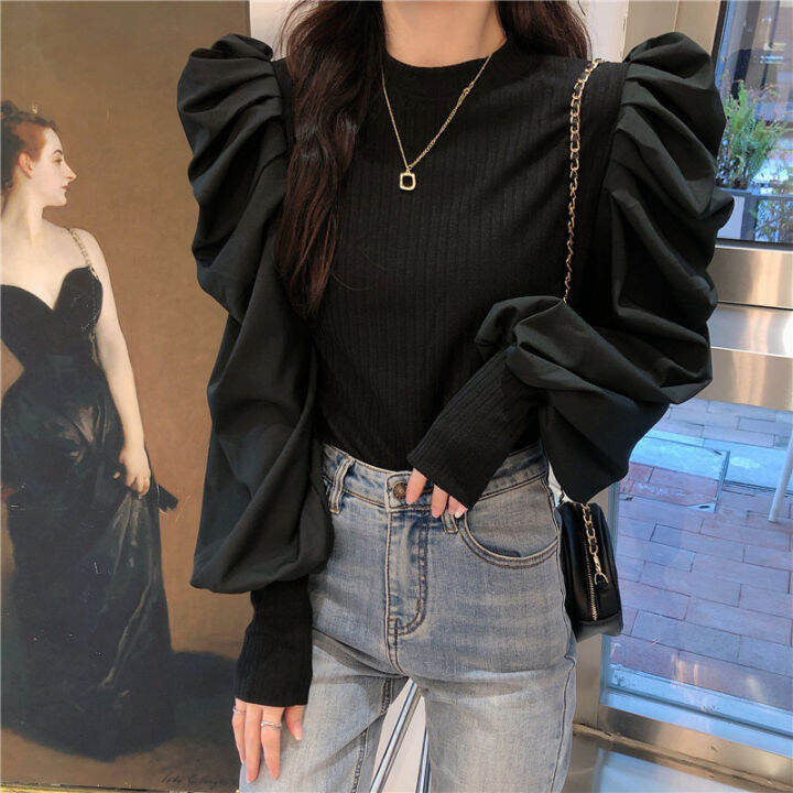 korean-style-r-western-style-stitching-bubble-long-sleeved-sweater