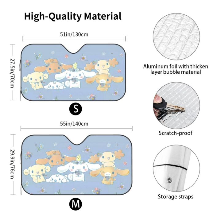 sanrio-cinnamoroll-ที่บังแดดแผ่นกรองแสงติดรถยนต์รถพับได้บังแดดที่บังแดดหน้ารถสะท้อนแสงกระบังแสง