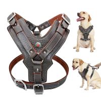 Durable Dog Harness Large Dogs Genuine Leather Harnesses Pet Training Vest With Quick Control Handle For Labrador Pitbull Collars