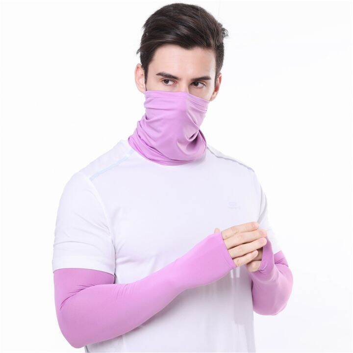 2pcs-set-summer-ice-silk-cycling-arm-sleeves-breathable-bandana-mask-combination-suit-uv-sun-protection-outdoor-riding