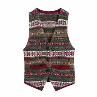 Evfer Women Autumn Fashion Button Jewellery Patchwork Za Knitted Vest Female Casual Single Breasted V-Neck Sleeveless Sweaters