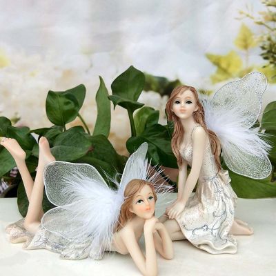 [Like Activities]1 Pcs EuropeWhite Wing Angels Figurines GardenResin Crafts Home Desk DIY OrnamentDecor