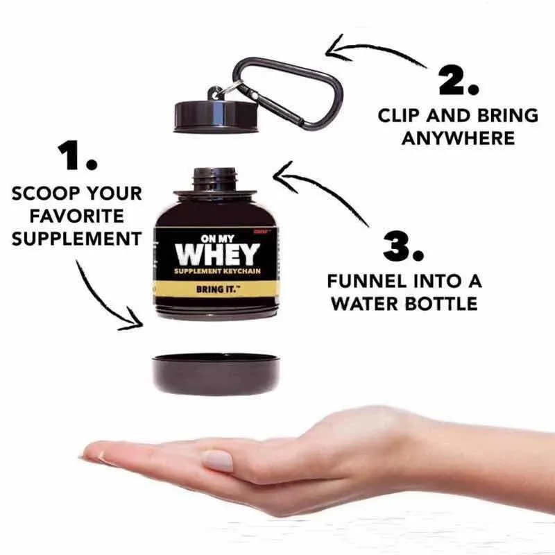 OnMyWhey Protein Container With Funnel And Keychain, 75cc