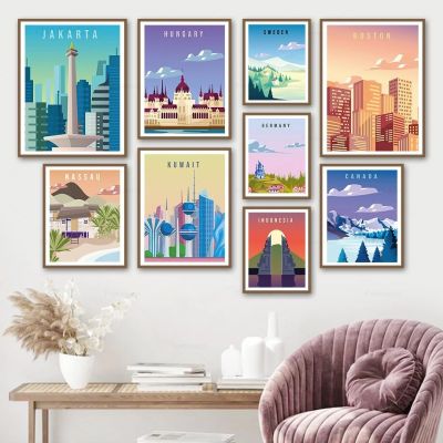 Nordic City Scenery Posters-สวยงามสวีเดนบอสตันเยอรมนีแคนาดาและฮังการี Landscapes - Wall Art ภาพวาดผ้าใบสำหรับห้องนั่งเล่นตกแต่งบ้าน