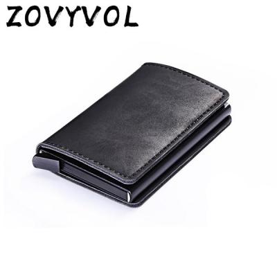 （Layor wallet） 2021ผู้ชายบางอลูมิเนียมกระเป๋าสตางค์กระเป๋ามินิผู้ถือบัตรโลหะ RFID ปิดกั้นหนัง ID ธุรกิจผู้ถือบัตรเครดิต