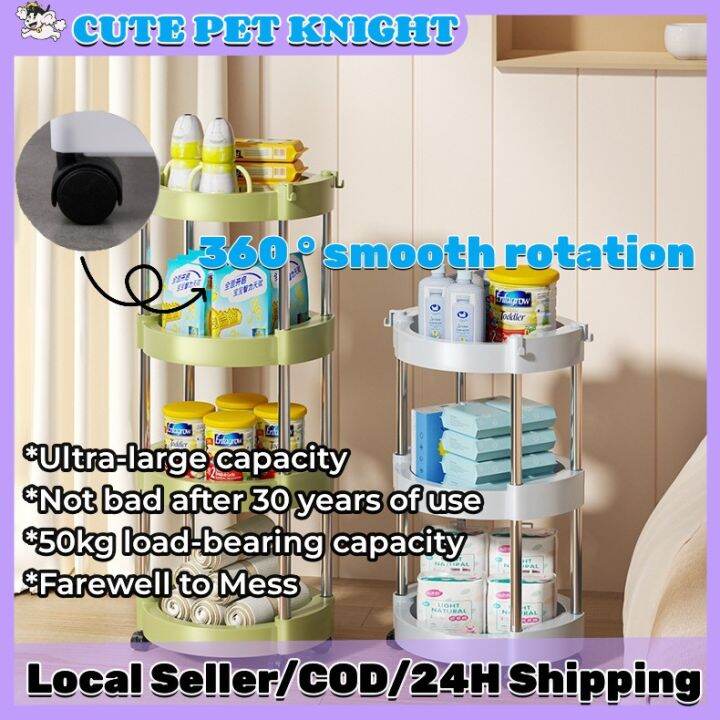 2/3/4/5 Tier 360° Rotating Round Layered Shelf Storage Rack Rotating