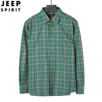 JEEP SPIRIT เสื้อเชิ้ตลายตารางของผู้ชายเสื้อเชิ้ตมีลายแขนยาวของผู้ชายรู้สึกสบายๆธุรกิจหล่นยาวหลวมแบบสบายแขนยาวเสื้อฝ้ายแท้ผู้ชาย